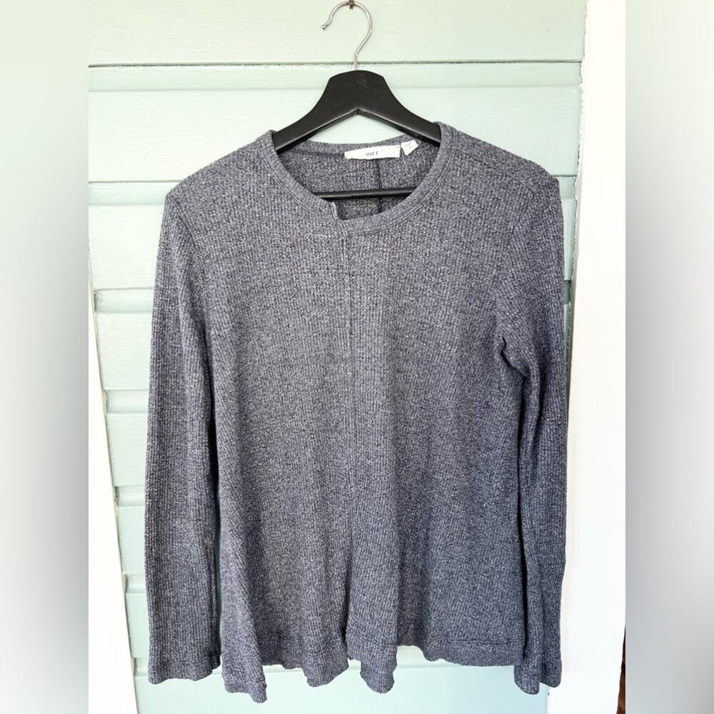 Wilt cotton blend ribbed Henley blue grey marled knit long sleeve made in USA M
